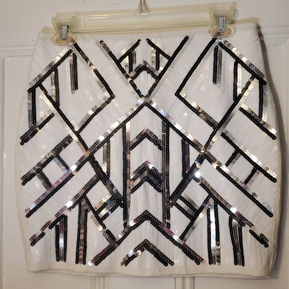 Sequin miniskirt mini skirt black white geometric